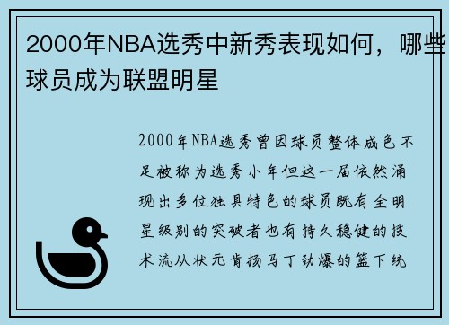 2000年NBA选秀中新秀表现如何，哪些球员成为联盟明星